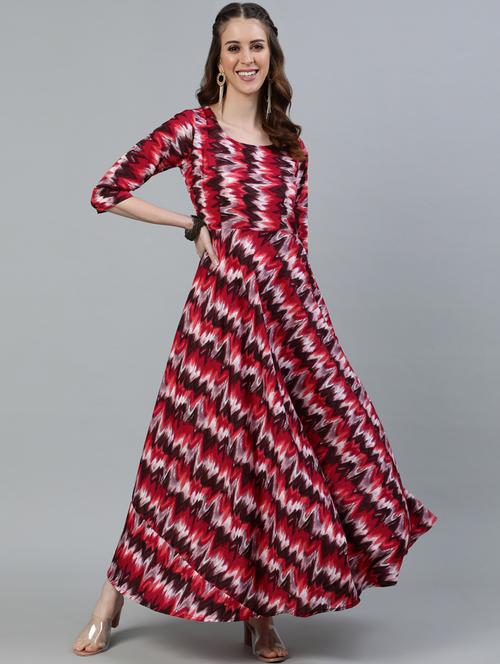 round neck printed fit & flare dress - 18168800 - Very Small Image - 1