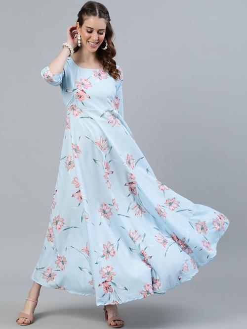 round neck printed fit & flare dress - 18168801 - Very Small Image - 1