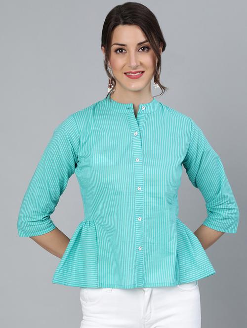 mandarin neck printed top - 18168810 - Very Small Image - 1