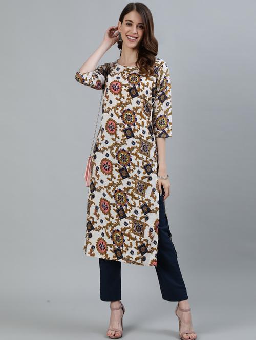 offwhite crepe straight kurta - 18168844 - Very Small Image - 1