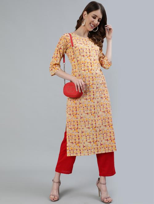 red cotton straight kurta - 18168850 - Very Small Image - 1