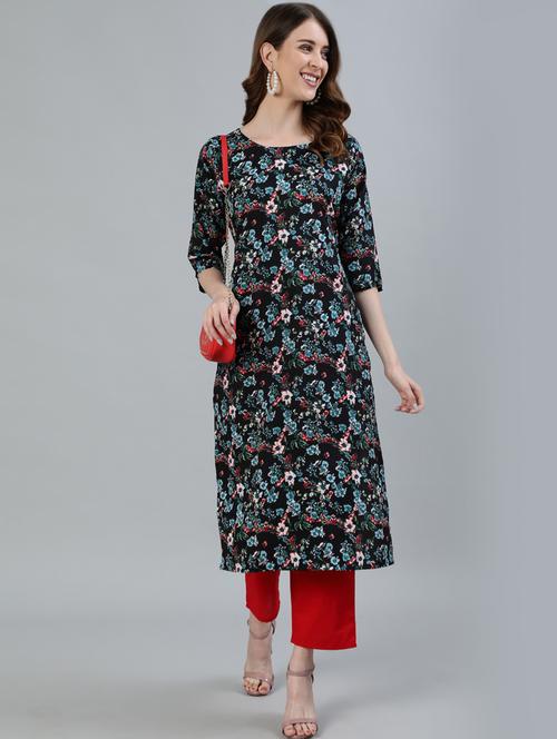 black crepe straight kurta - 18168859 - Very Small Image - 1