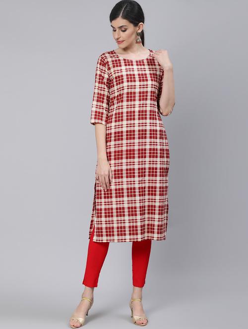 red cotton straight kurta - 18168866 - Very Small Image - 1