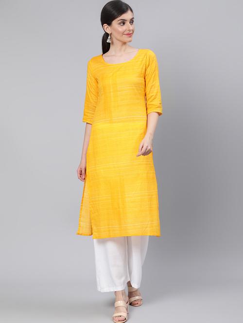 yellow cotton straight kurta - 18168870 - Very Small Image - 1