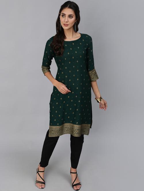 green viscose straight kurta - 18168875 - Very Small Image - 1