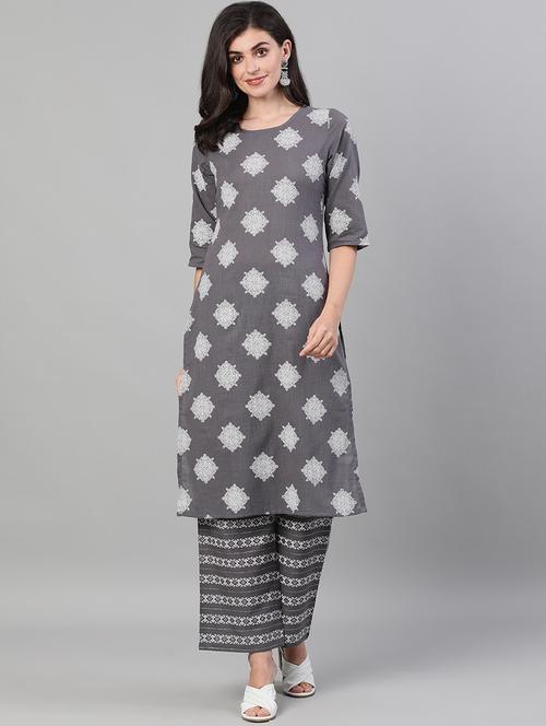 grey cotton kurta palazzo set - 18168906 - Very Small Image - 1