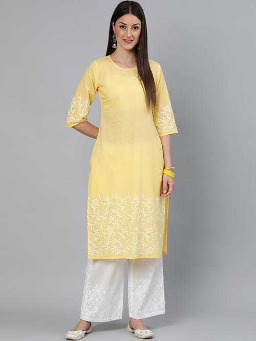 yellow cotton kurta palazzo set - 18168908 - Very Small Image - 1