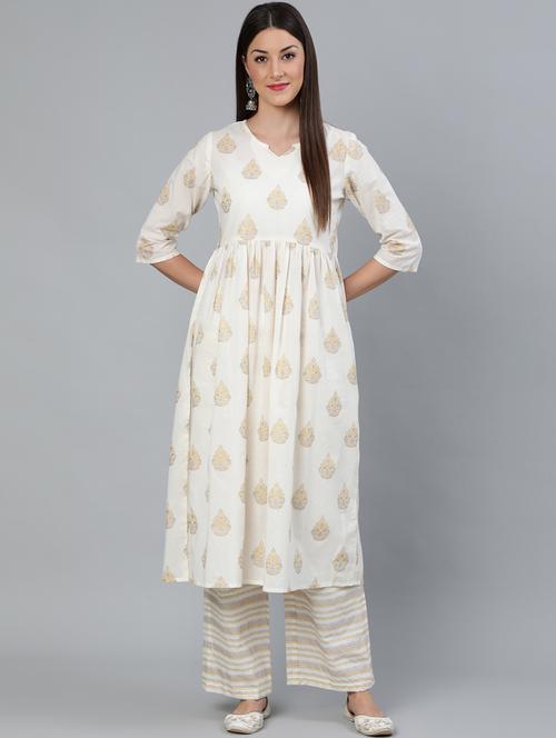cream cotton kurta palazzo set - 18168911 - Very Small Image - 1