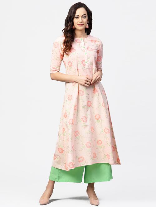 peach cotton kurta palazzo set - 18168915 - Very Small Image - 1