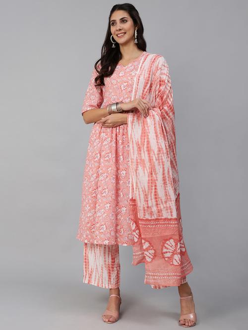 pink cotton kurta palazzo set - 18168919 - Very Small Image - 1