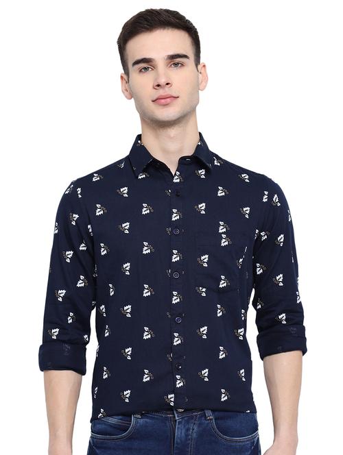 navy blue printed casual shirt - 18169443 - Very Small Image - 1