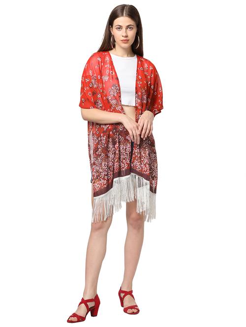 red georgette printed kimono - 18170020 - Very Small Image - 1