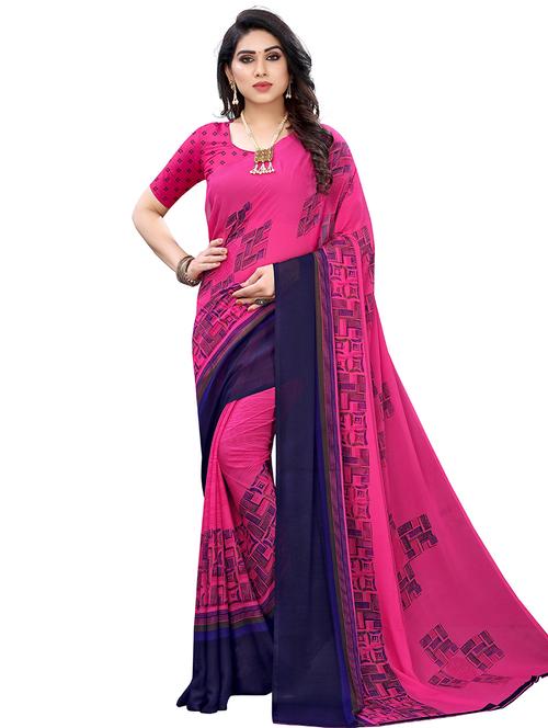 geometric printed saree with blouse - 18170254 - Very Small Image - 1