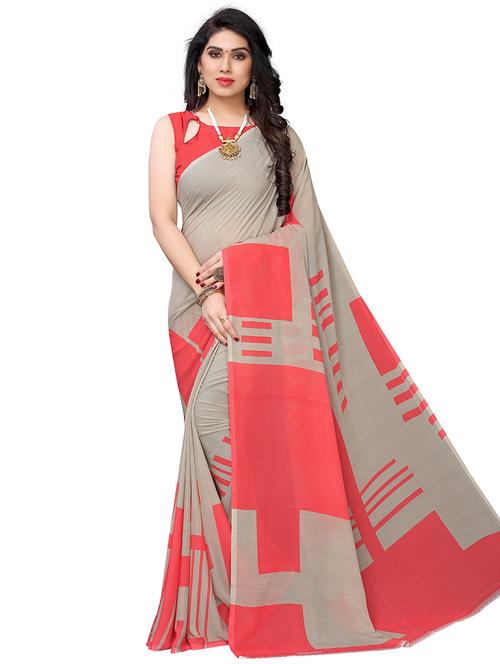geometric printed saree with blouse - 18170295 - Very Small Image - 1