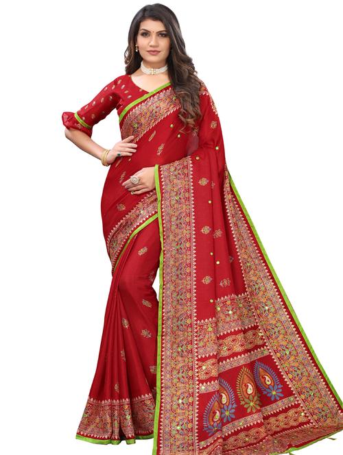 red mirror work saree - 18170309 - Very Small Image - 1