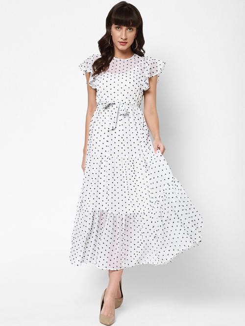 cap sleeved polka printed belted dress - 18170387 - Very Small Image - 1