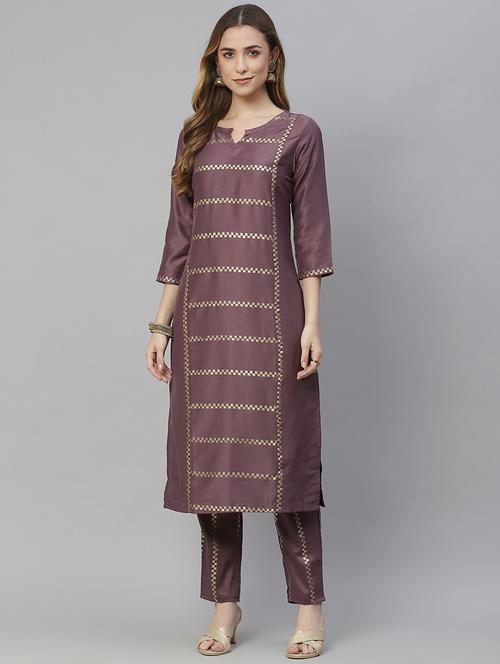 purple art silk kurta pant set - 18170462 - Very Small Image - 1