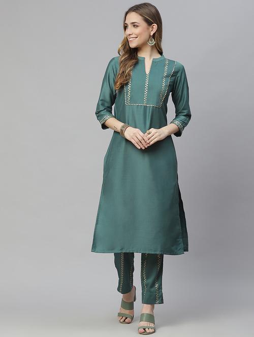 green art silk kurta pant set - 18170465 - Very Small Image - 1
