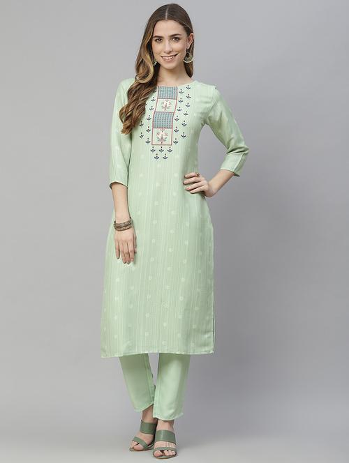 green rayon kurta pant set - 18170475 - Very Small Image - 1