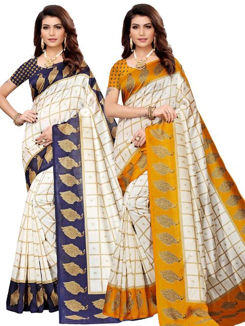 set of 2 pcs combos saree with blouse - 18170683 - Very Small Image - 1