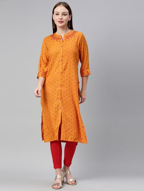 orange rayon straight kurta - 18171065 - Very Small Image - 1