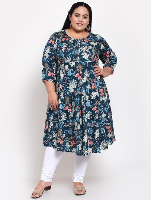 floral print round neck flared kurta - 18171223 - Very Small Image - 1