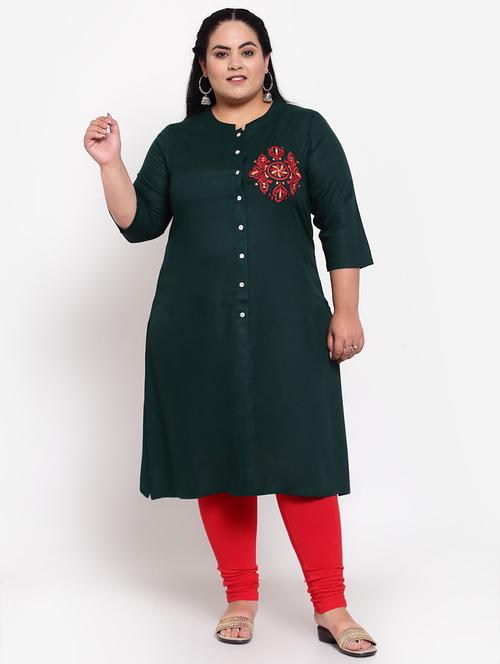 green self designed a-line kurta - 18171230 - Very Small Image - 1