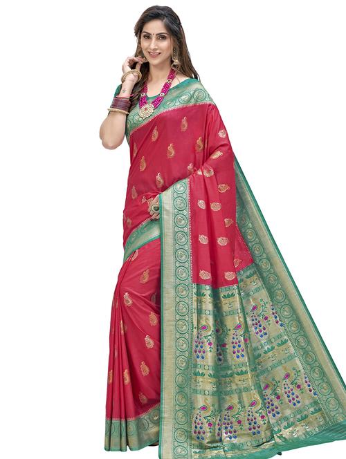 peach silk paithani saree with blouse - 18171321 - Very Small Image - 1