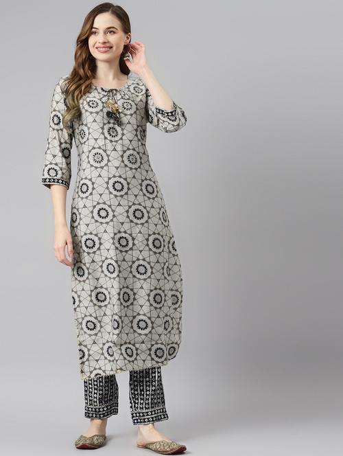 grey cotton blend kurta pant set - 18171948 - Very Small Image - 1