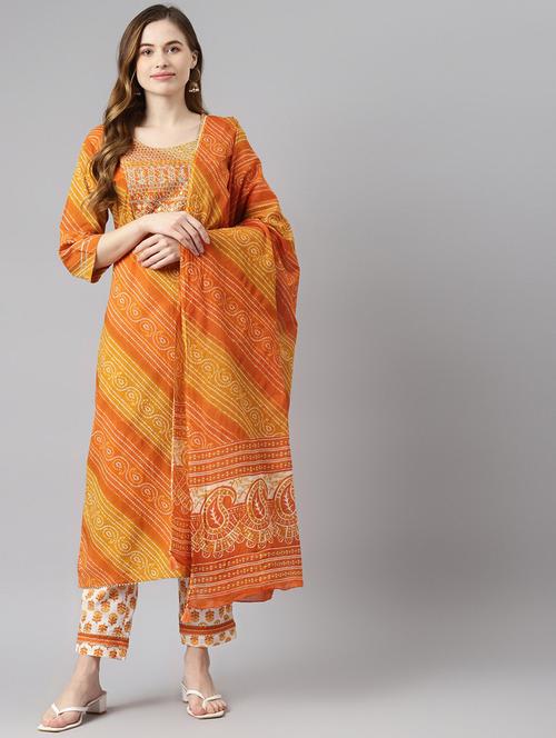 orange cotton kurta pant set - 18171953 - Very Small Image - 1