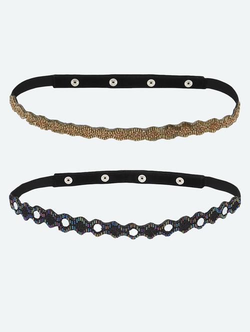 gold- mirror beaded party essential belt combo (pack of 2) - 18172013 - Very Small Image - 1