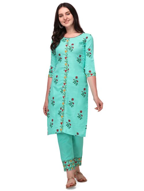 turquoise cotton kurta pant set - 18172335 - Very Small Image - 1