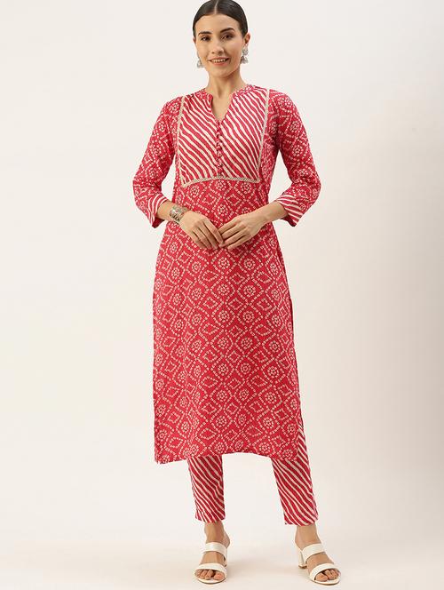 red cotton kurta pant set - 18172385 - Very Small Image - 1