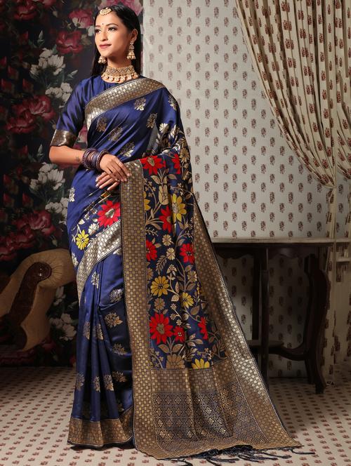 jacquard work kanjivaram saree with blouse - 18172475 - Very Small Image - 1