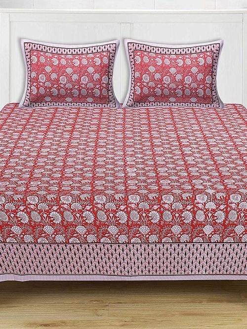brask india 300 tc cotton 1 piece king size double bed bedsheet with two pillow covers -red ( 100 x 108 inch ) - 18172513 - Very Small Image - 1