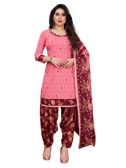 pink crepe unstitched suit - 18172800 - Very Small Image - 1