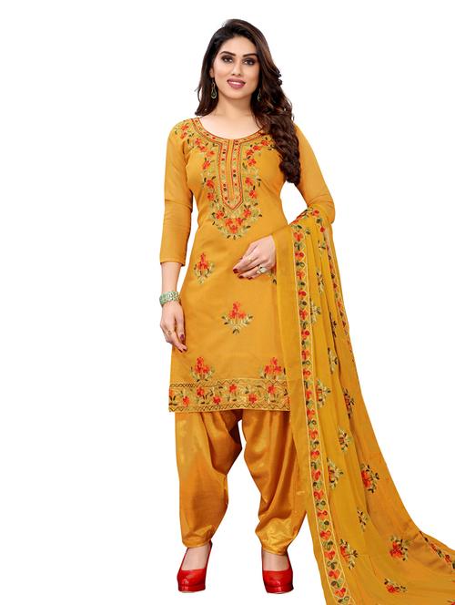 yellow cotton blend unstitched suit - 18172834 - Very Small Image - 1
