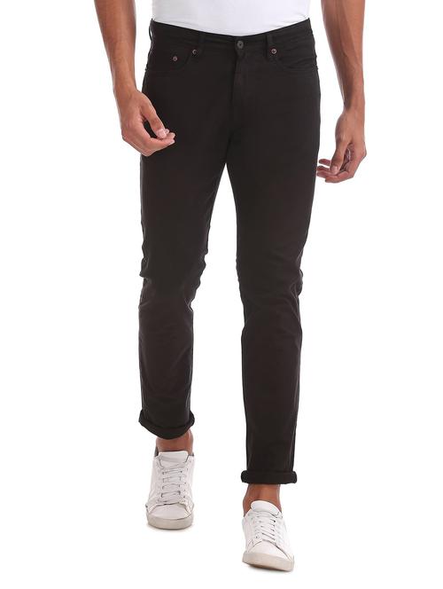 black color cotton blend washed jeans - 18173209 - Very Small Image - 1