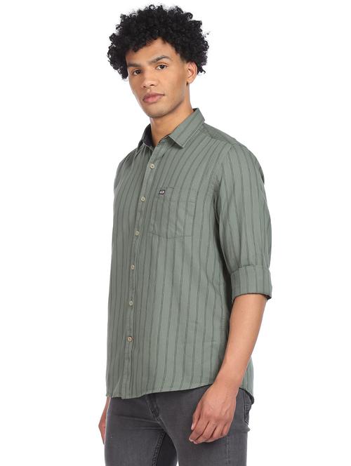 olive green striped formal shirt - 18175320 - Very Small Image - 1