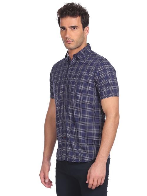 navy blue checkered casual shirt - 18175428 - Very Small Image - 1