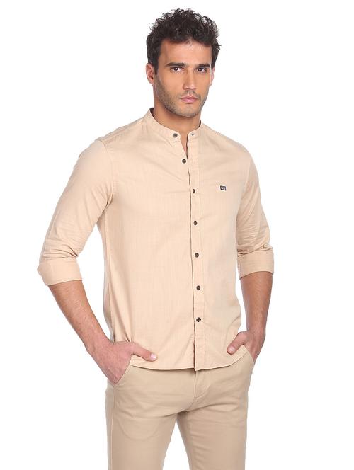 beige solid casual shirt - 18175443 - Very Small Image - 1