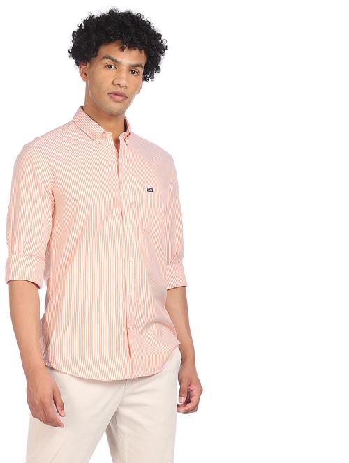 peach striped casual shirt - 18175447 - Very Small Image - 1