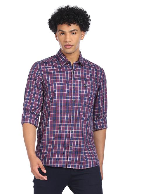 navy blue checkered casual shirt - 18175469 - Very Small Image - 1
