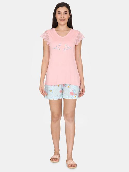 round neck printed nightwear shorts set - 18175893 - Very Small Image - 1