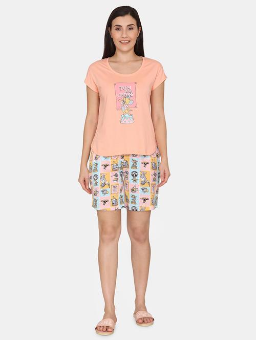 round neck printed nightwear shorts set - 18175909 - Very Small Image - 1