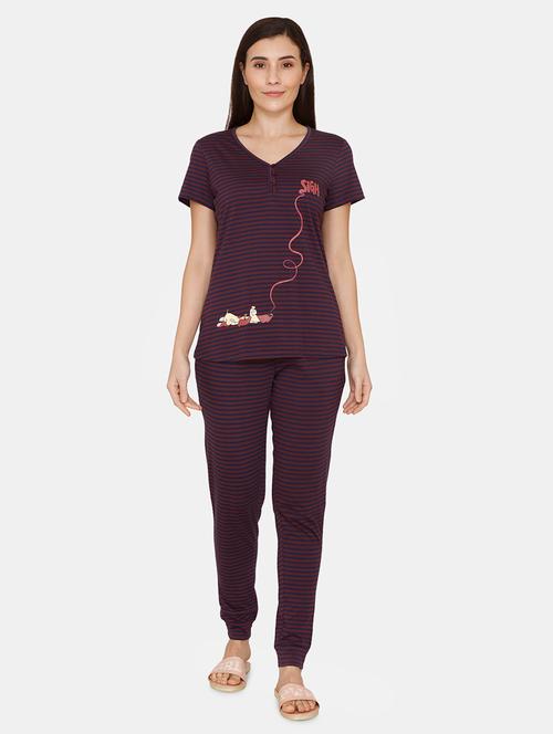 v-neck printed nightwear pajama set - 18175916 - Very Small Image - 1