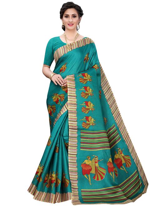 turquoise printed saree with blouse - 18175956 - Very Small Image - 1