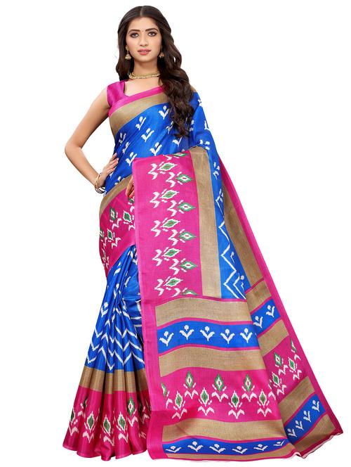 ikat printed saree with blouse - 18175988 - Very Small Image - 1
