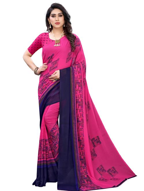 geometric printed saree with blouse - 18176007 - Very Small Image - 1