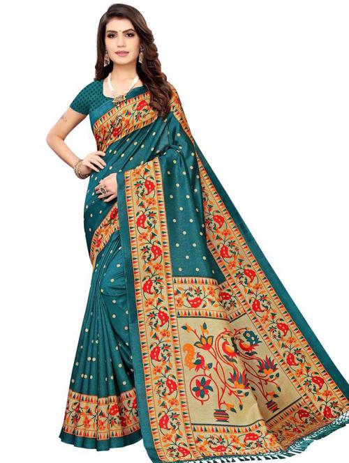 teal printed saree - 18176022 - Very Small Image - 1